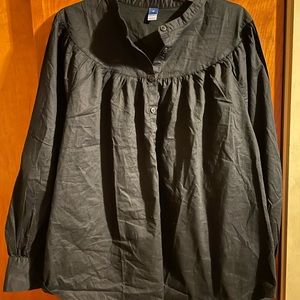 Like New Old Navy Black Puff Sleeve Striped Henley Shirt